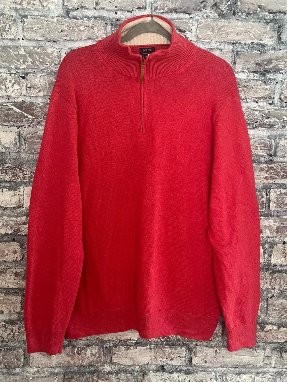 J. Crew Men’s Coral Red Zip-Neck Sweater Cotton excellent like new condition.
